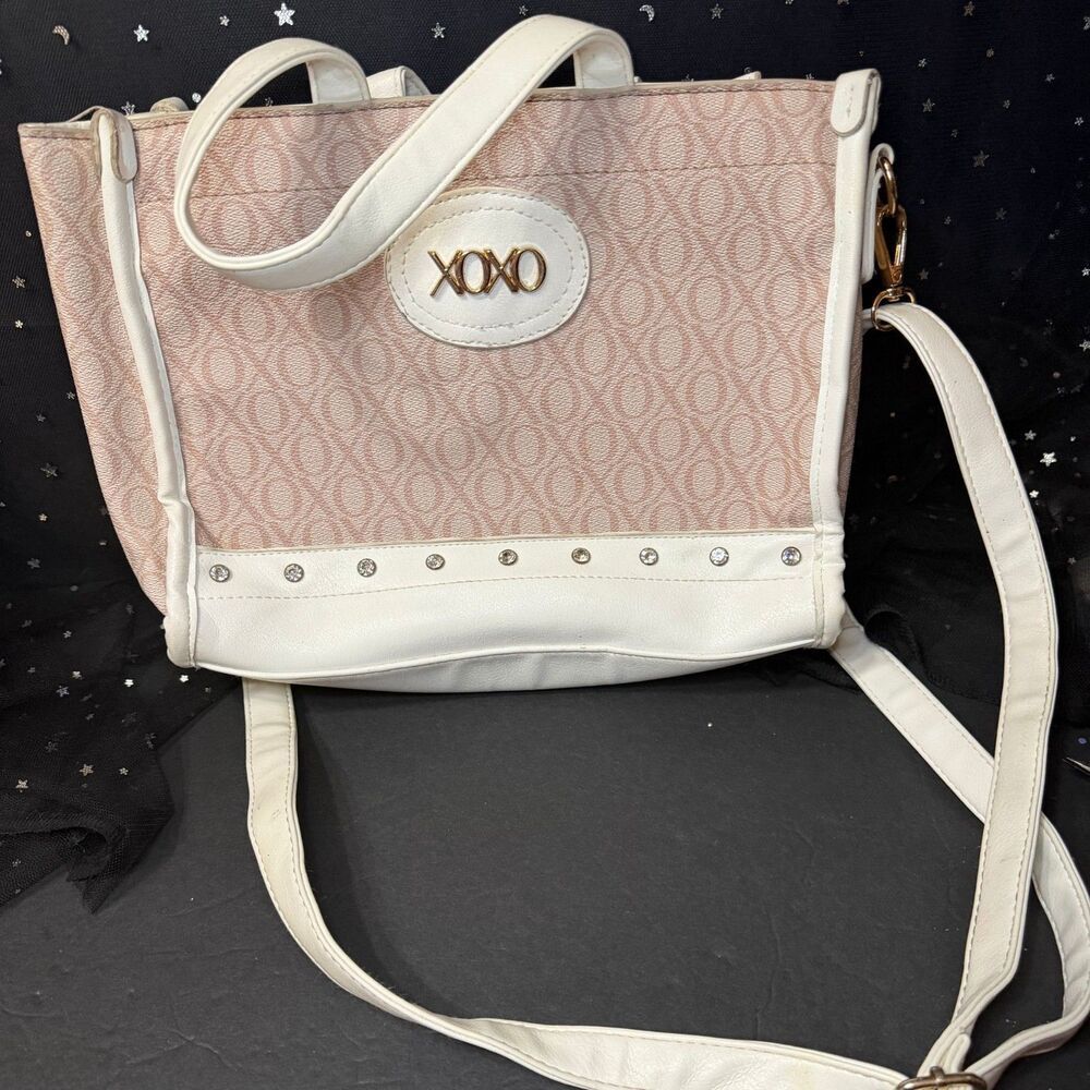 XOXO Monogram Tote Crossbody Bag Pink White Rhinestone Studded Purse